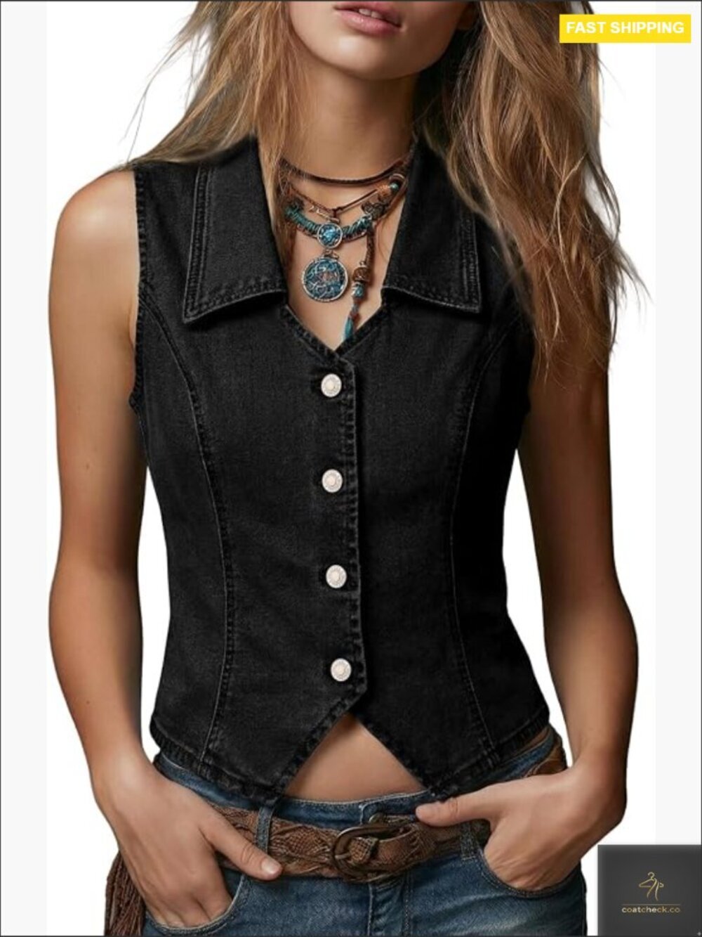 Denim Vest Lapel Sleeveless Button Down Crop Trendy Cowgirl Outfit Top
